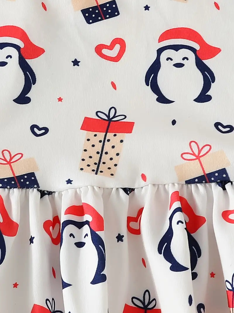 Long Sleeve Twirly Dress - Presents 'n Penguins (Christmas/Winter Holiday)