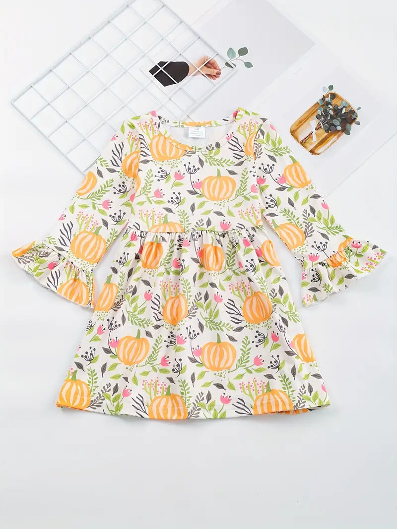 2-Pack: Long Sleeve Twirly Dresses - Green/Pumpkin