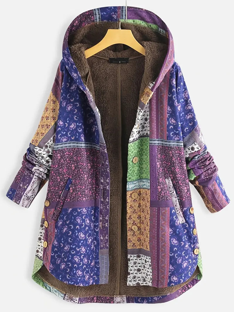 Women's Patchwork Boho Fleece Hoodie - Purpletastic