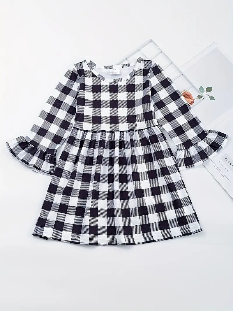 2-Pack: Long Sleeve Twirly Dresses - Plaid/Pumpkin