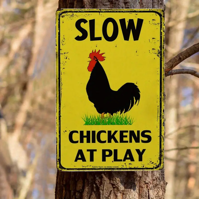 Metal Tin Sign - Chickens at Play