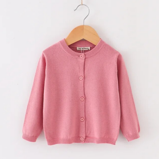 Girls Cotton Knit Button Down Solid Cardigan - Peach