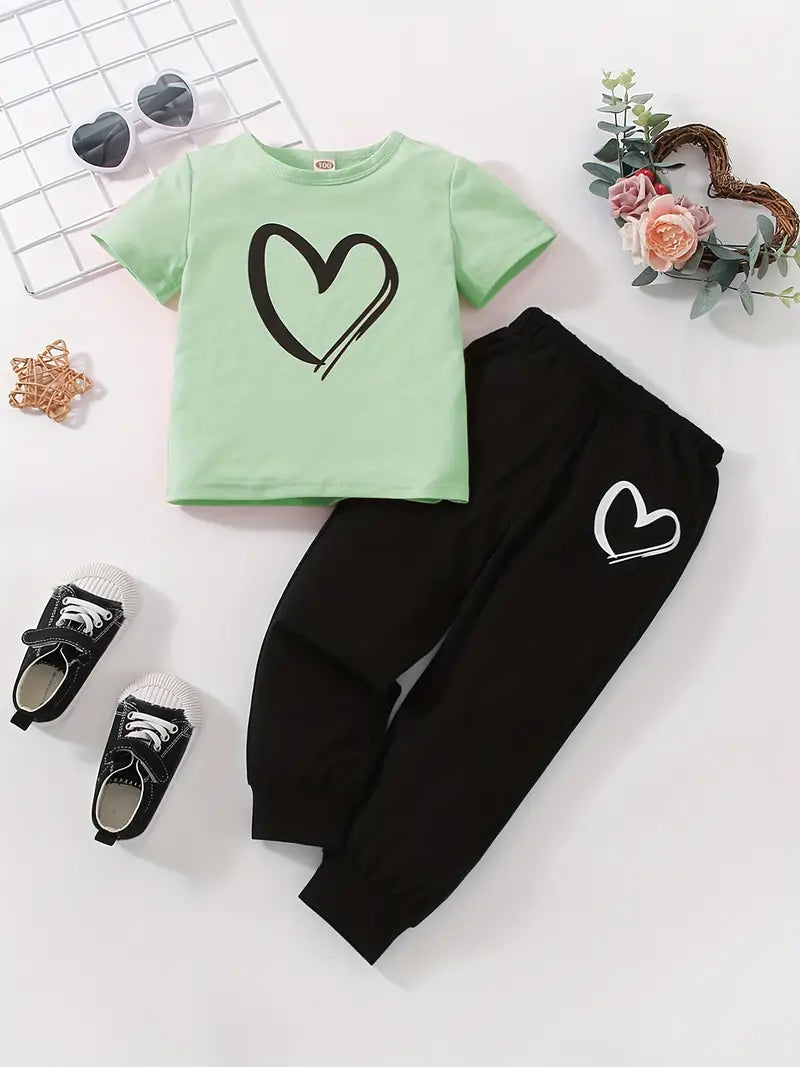 Short Sleeve Cotton Blend Activewear Outfit - Mint Hearts