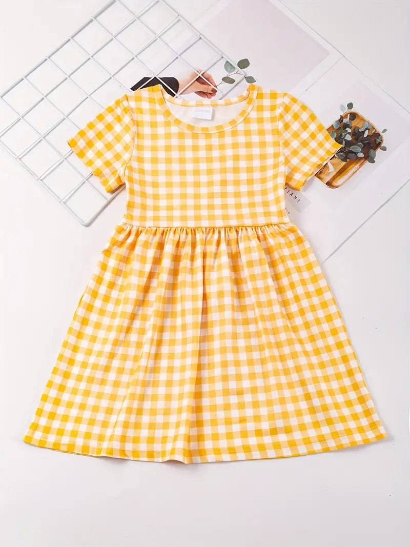 Three-Pack: Short Sleeve Twirly Dresses [Yellow, Leopard Print Sunflowers]