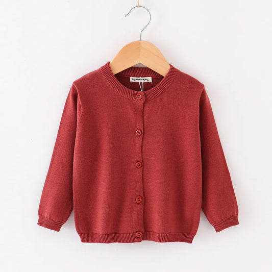 Girls Cotton Knit Button Down Solid Cardigan - Brick