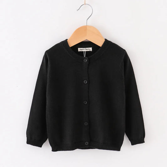 Girls Cotton Knit Button Down Solid Cardigan - Black