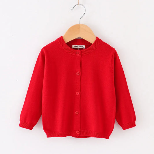 Girls Cotton Knit Button Down Solid Cardigan - Red