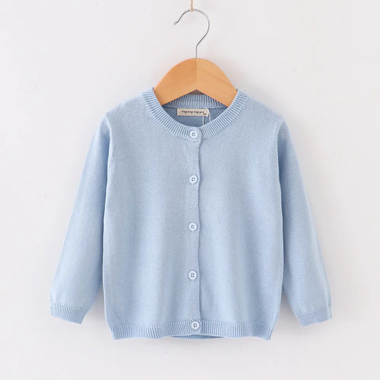 Girls Cotton Knit Button Down Solid Cardigan - Sky Blue