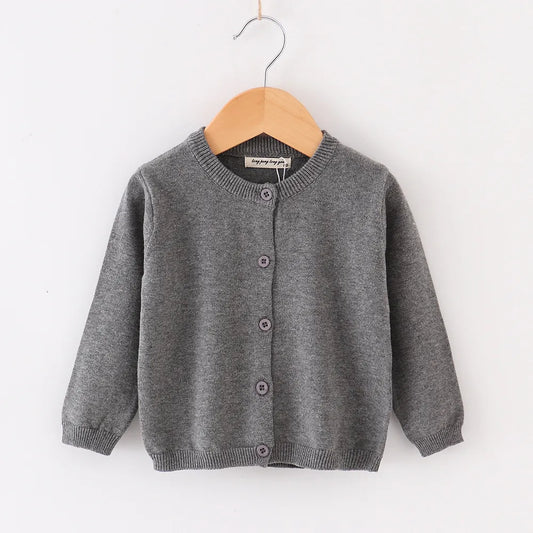 Girls Cotton Knit Button Down Solid Cardigan - Dark Gray