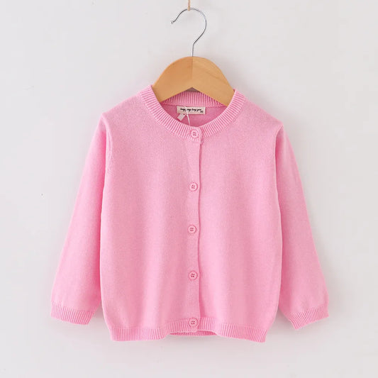 Girls Cotton Knit Button Down Solid Cardigan - Pink