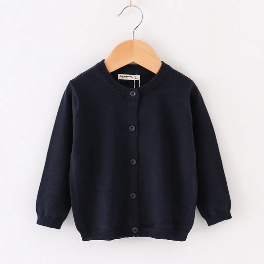 Girls Cotton Knit Button Down Solid Cardigan - Navy