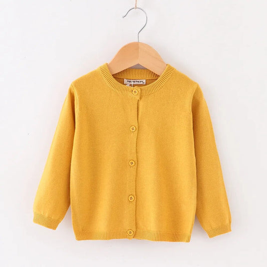 Girls Cotton Knit Button Down Solid Cardigan - Mustard