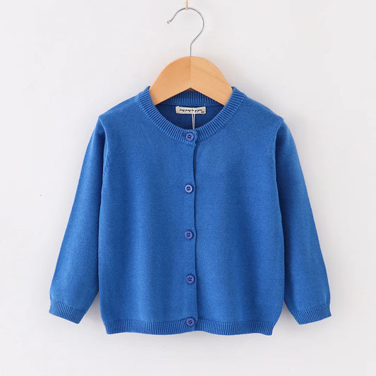 Girls Cotton Knit Button Down Solid Cardigan - Blue