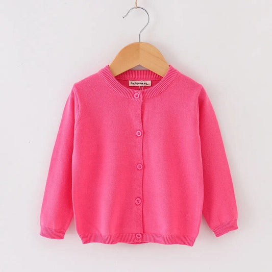 Girls Cotton Knit Button Down Solid Cardigan - Rose