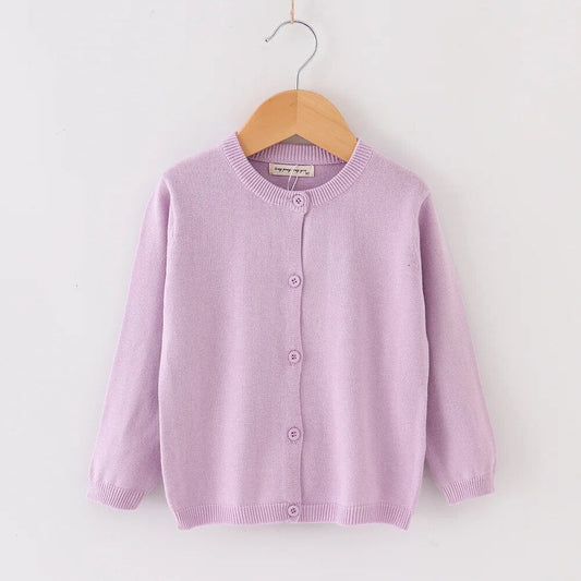 Girls Cotton Knit Button Down Solid Cardigan - Purple