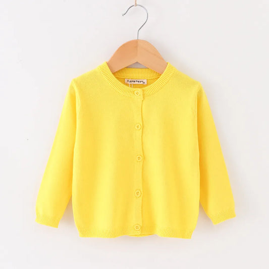 Girls Cotton Knit Button Down Solid Cardigan - Yellow