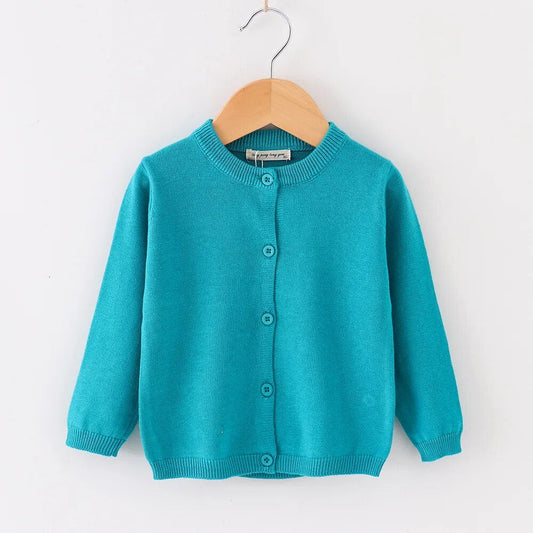 Girls Cotton Knit Button Down Solid Cardigan - Teal