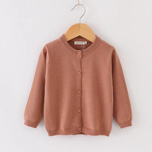 Girls Cotton Knit Button Down Solid Cardigan - Caramel