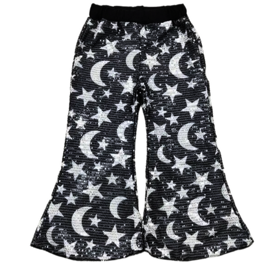 Deluxe Lined Sequin Bell Bottom Flare Pants - Celestial Sky