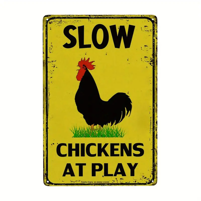 Metal Tin Sign - Chickens at Play