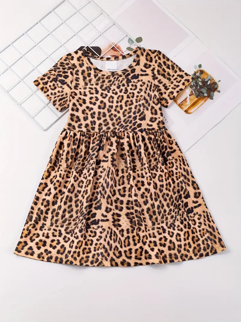 Three-Pack: Short Sleeve Twirly Dresses [Yellow, Leopard Print Sunflowers]