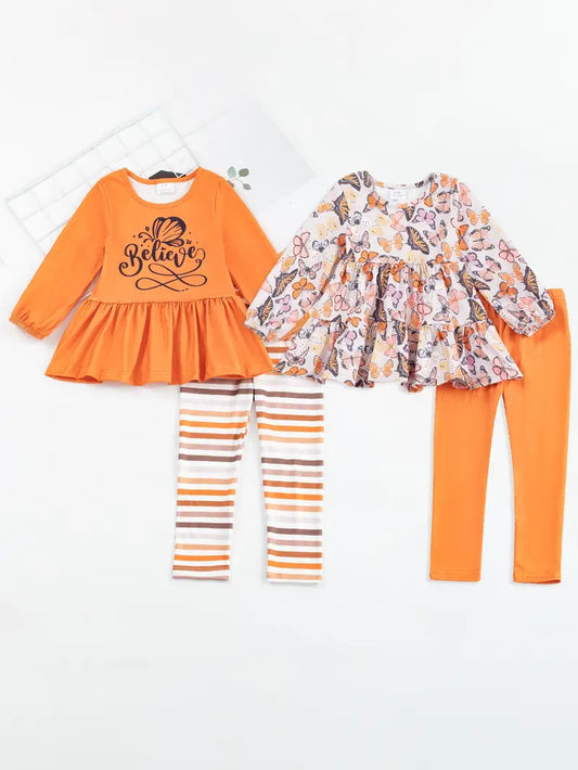 2-Pack - Long Sleeve Outfits - Floral Butterflies Believe