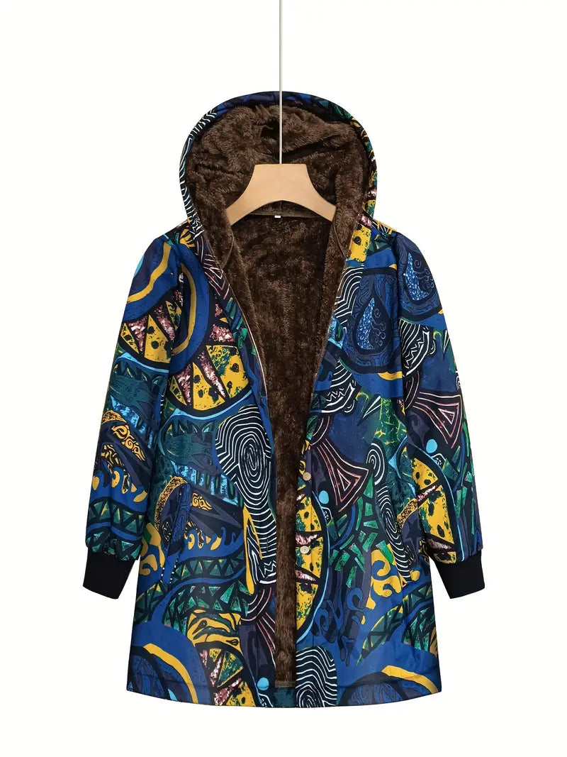 Women's Statement Faux Fur Lined Hooded Coat - Navy/Gold
