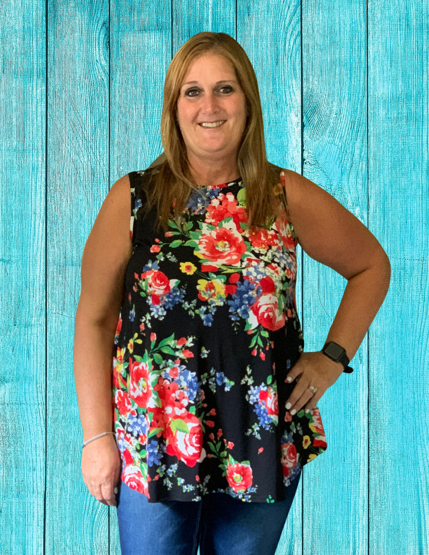 Bold Black Floral Sleeveless Top