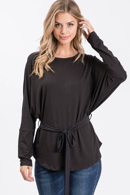 Plus Size Dolman Sleeve Sleeve with Waist Strap