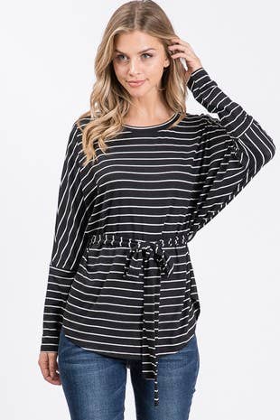 Plus Size Dolman Sleeve Top with Waist Strap