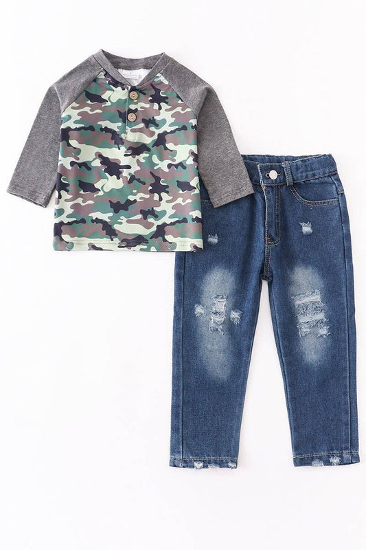 Camouflage denim jeans set