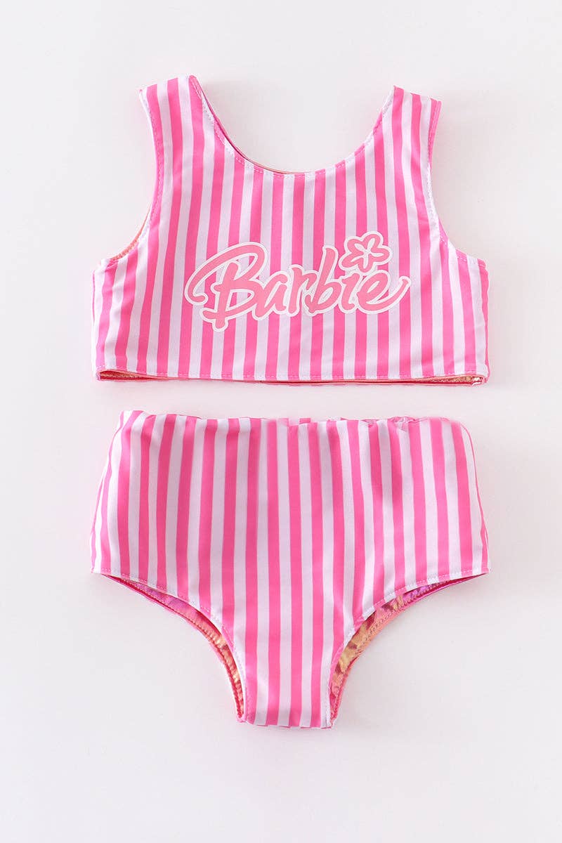 Pink barbie double sides girl swim suit *FLAW*