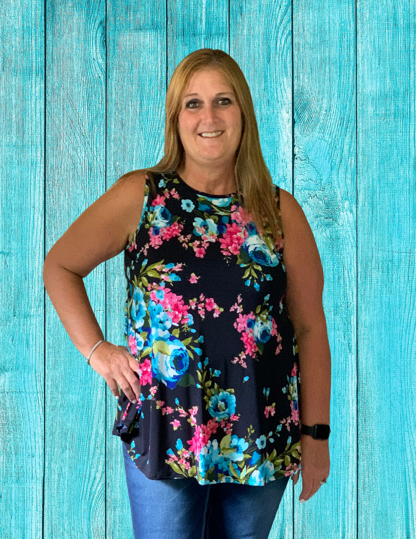 Bold Black Floral Sleeveless Top