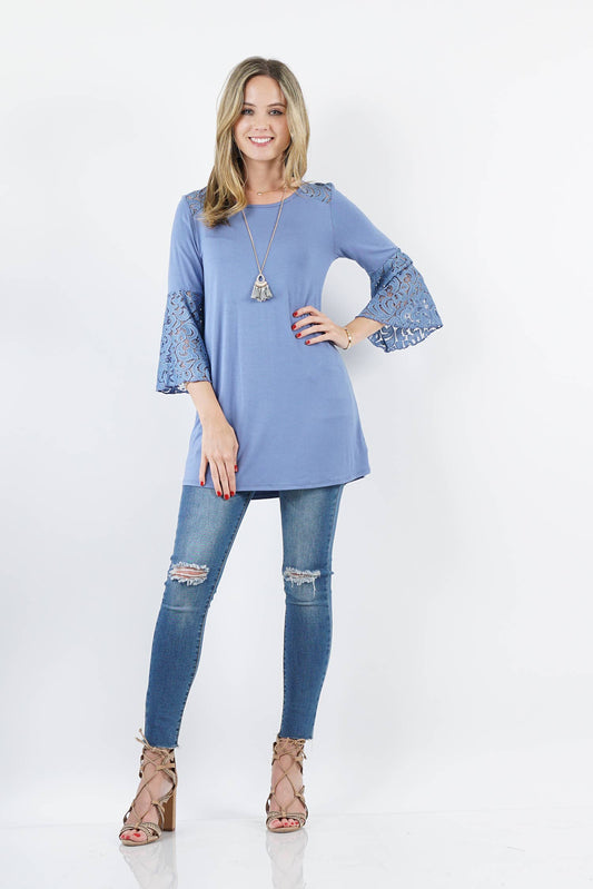 Denim/MoonlightBlue Lace contrast tunic