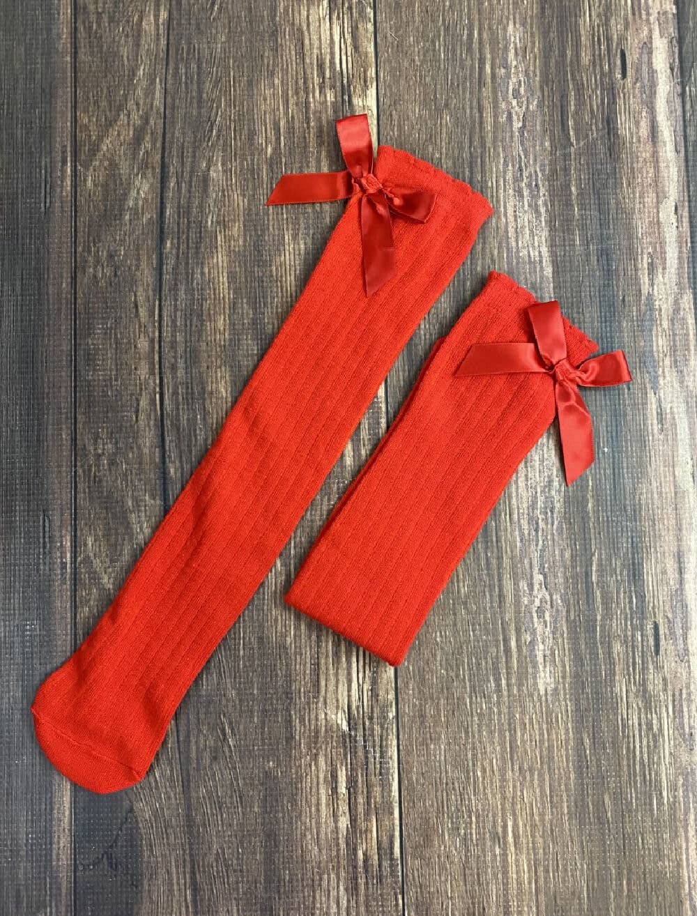 Red Long Socks With Satin Bow