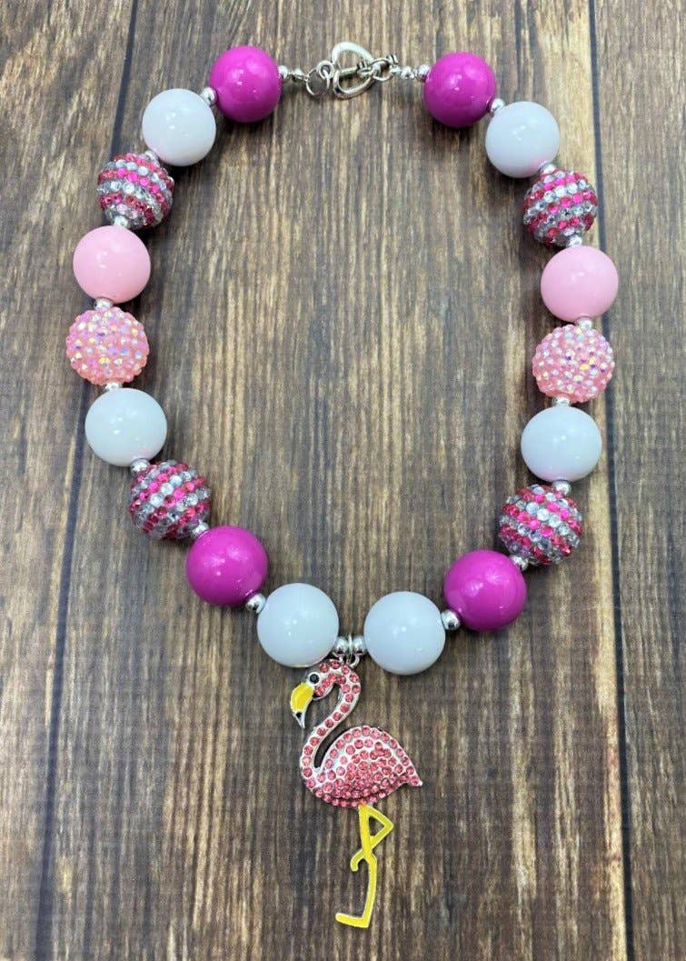 Flamingo Pendant Chunky Bead Necklace